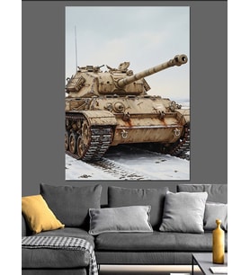Karlı Arazide Askeri Tank Dekoratif Kanvas - Mdf Ahşap Tablo