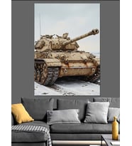 Karlı Arazide Askeri Tank Dekoratif Kanvas - Mdf Ahşap Tablo