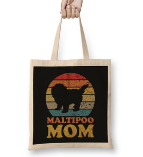 Retro Sunset Maltipoo Dog Mom Bez Çanta Uzun Saplı