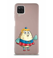Samsung Galaxy A12 Soft Premier Kapak Bayan Puff Tasarımlı Silikon Kılıf - Pudra (Şeffaf)