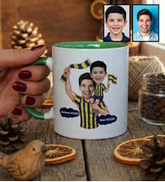 Kişiye Özel Karikatürlü Sarı Lacivert Taraftar Baba Oğul Kupa Bardak Babalar Günü Hediyesi