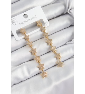 Pirinç Zirkon Taşlı Sallantılı Yıldız Model Gold Renk Kadın Küpe 5886 - SSSSSS3159-8301