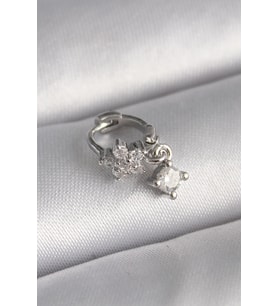 pilelistore 316L Çelik Gümüş Renk Zirkon Taşlı Çiçek Model Sallantı Detay Tragus Piercing - TJ-PR131