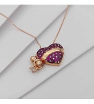 Gümüş Kalp Ve Tek Taş Model Pembe Zirkon Taşlı Kolye 925 Ayar