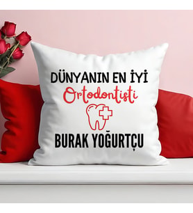 Dünyanın En İyi Ortodontisti Baskılı Elyaf Dolgulu Saten Hediye Yastık