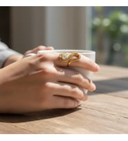 Lorivelle Kadın Damla Zirkon Taşlı Titanyum Çelik Yüzük  14K Altın Kaplama Ayarlanabilir Sarmaşık Tasarım