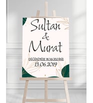 Söz Nişan Düğün İçin 50x70 Karşılama Panosu - SAltın Çiçek Tasarımlı 002