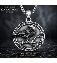 Paslanmaz Çelik Çift Taraflı Tasarım Vegvisir Rune Viking Kuzgun Kolye