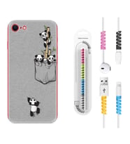Apple iPhone 5 6 7 8 Plus Se XR Kılıf Kablo Koruma Spiral Silikon Pandalar 1798