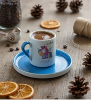 Kişiye Özel Be Cutie Unicorn  Türk Kahvesi Fincanı Doğum Günü Hediyesi (Mavi)