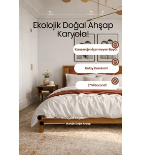 Ori̇on Model Kiremit Rengi Puf Başlıklı Masif Ahşap Karyola Kolay Kurulum Fırınlanmış İthal Sibirya Çamı 200x200 Yatak Uyumlu