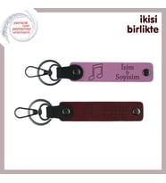 Sevgiliyle Müziği Paylaşmanın En Tatlı Yolu, Kişisel Deri Anahtarlık Seti, Pembe-Bordo (Çok Renkli)