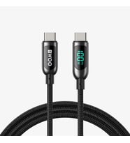 Dijital Göstergeli PD 100W Type-C to Type-C Hızlı Şarj ve Data Kablosu Örgülü Siyah