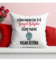 Dünyanın En İyi Sosyal Bilgiler Öğretmeni Baskılı Elyaf Dolgulu Saten Hediye Yastık