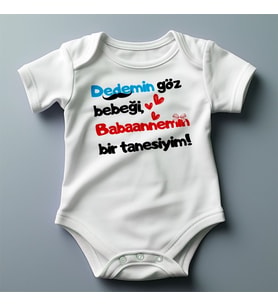 %100 Pamuklu Dedemin Göz Bebeği Temalı Kişiselleştirilebilir Baskılı Zıbın (Pamuk Beyaz)