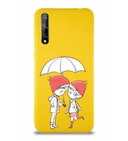 Huawei P Smart S Soft Premier Kapak Aşk Tasarımlı Silikon Kılıf - Sarı (Şeffaf)