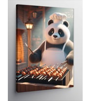 Kanvas Tablo Şiş Kebap Yapan Panda