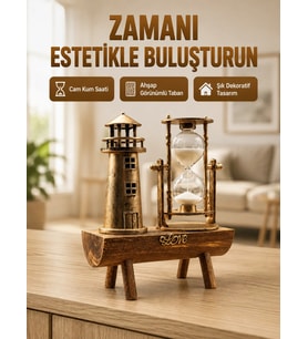 Deniz Feneri Tasarımlı Ahşap Kum Saati – Retro Masa Aksesuarı Yeni Nesil