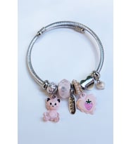 Pembe Ayıcık Figürlü Çelik Charm Bileklik