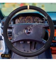 Mercedes E W124-S124-C124 Dikme Direksiyon Kılıfı Alcantara Süet Mat Karbon Bej Yüzük ve Dikiş 4 Kollu-Geniş Dikdörtgen-Tuşsuz 1984-1993