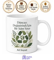 Geri Dönüşüm Temalı Baskılı Kupa Bardak Doğa Dostu Hediye Porselen Mug