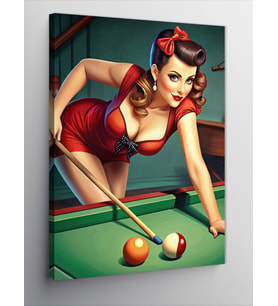 Kanvas Tablo Bilardo Oynayan Pin Kızı