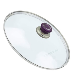 Tencere İle Uyumlu Sahan Tava Cam Kapağı Kapak 16 cm Mor Tutma Tepesi