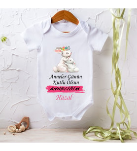 Anneler Gününe Özel Kız Bebek İsim Yazılı Çıtçıtlı Bebek Body Zıbın