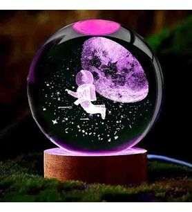 Wolawood Kristal Cam Kar Küresi 3D Renk Değiştiren Rgb'li Doğal Ahşap Standlı USB Kablolu LED Işıklı Lamba Seti Konsept Dekoratif Hediyelik Eşya Top Dekor Özel Premium Seri
