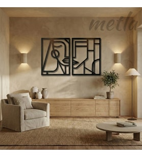 Metla Metal İkili Soyut Çizgi Sanatı Yüz Modern Metal Duvar Tablosu Salon Ofis Yeni Ev Hediye