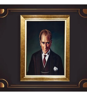 Özel Seri Paspartulu Çerçeveli Atatürk Tablo l288 (Gold)