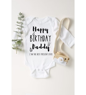 Unisex Bebek Beyaz Doğum Günün Kutlu Olsun Babacığım Çıtçıtlı Body