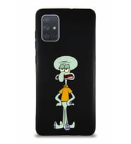 Samsung Galaxy A71 Soft Premier Kapak Squidward Dokunaç Tasarımlı Silikon Kılıf - Siyah (Şeffaf)