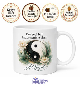 Feng Shui Temalı Baskılı Kupa Bardak Hediye Yin Yang Enerji Denge