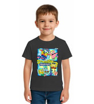 Unisex Sungerbob Baskılı Çocuk Tişört pamuklu penye kumaş (Füme)