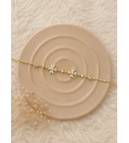 Premium Parlak Gold Renk Çiçek ve Yıldız Figürlü Zirkon Taş Detaylı Bijuteri Kadın Bileklik (22cm)
