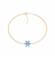 Aqua Taşlı Lotus Çiçeği Altın Kaplama Gümüş Bileklik