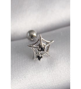 Mey İthalat® 316L Çelik Gümüş Renk Siyah Zirkon Taş Detay Örümcek Ağ Model Tragus Piercing