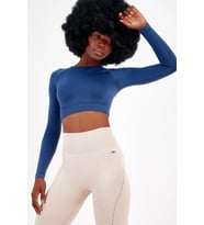 Maraton SlimFit Kadın Bisiklet Yaka  Gece Mavisi Crop Top