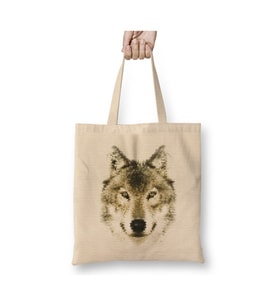Geometric Animal Wolf Beyaz Bez Çanta Uzun Saplı Alışveriş Çantası Plaj Çantası