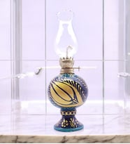 GERÇEK EL İŞLEMESİ, DEKORATİF ÇİNİ GAZ LAMBALARI (10 farklı model) (Yeşil-Altın)