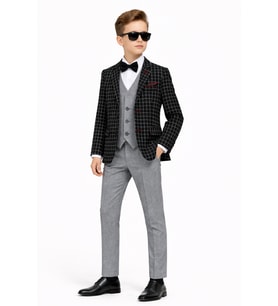 Erkek Çocuk Slim Fit Dokulu Çizgili Spor Takım Elbise AK195-196
