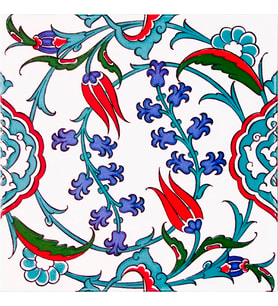 20x20 Cm Ac 5 İznik Dönence Çiçek Desenli Çini Karo