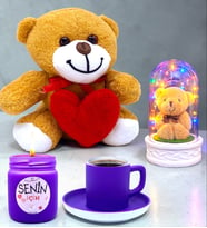 Muhteşem Hediye Seti, Peluş Ayıcıklı Renkli Led Işıklı Fanus Temalı