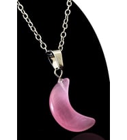 Sertifikalı Ay Model Pembe Kedi Gözü Taşı Kolye (Çok Renkli)