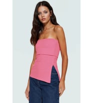 Straplez Yandan Fermuarlı Krep Örme Bluz Modern Stil Trend Tasarım Yüksek Kalite (Pembe)