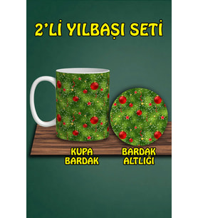 Yılbaşı Temalı Kupa ve Bardak Altlığı Seti