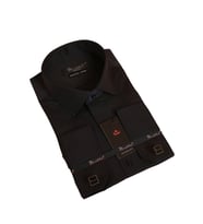 Siyah Ekstra Dar Kesim Likralı Esnek Micro Kumaş Kol Düğmeli Slim Fit Erkek Gömlek - 195-6