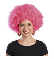 Pembe Renk Kıvırcık Afro Bonus Peruk