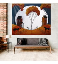 At Çiftliği Evler Ay Leke Tutmaz Kadife Dokulu Kumaş Duvar Örtüsü Duvar Halısı Tapestry (Karışık)